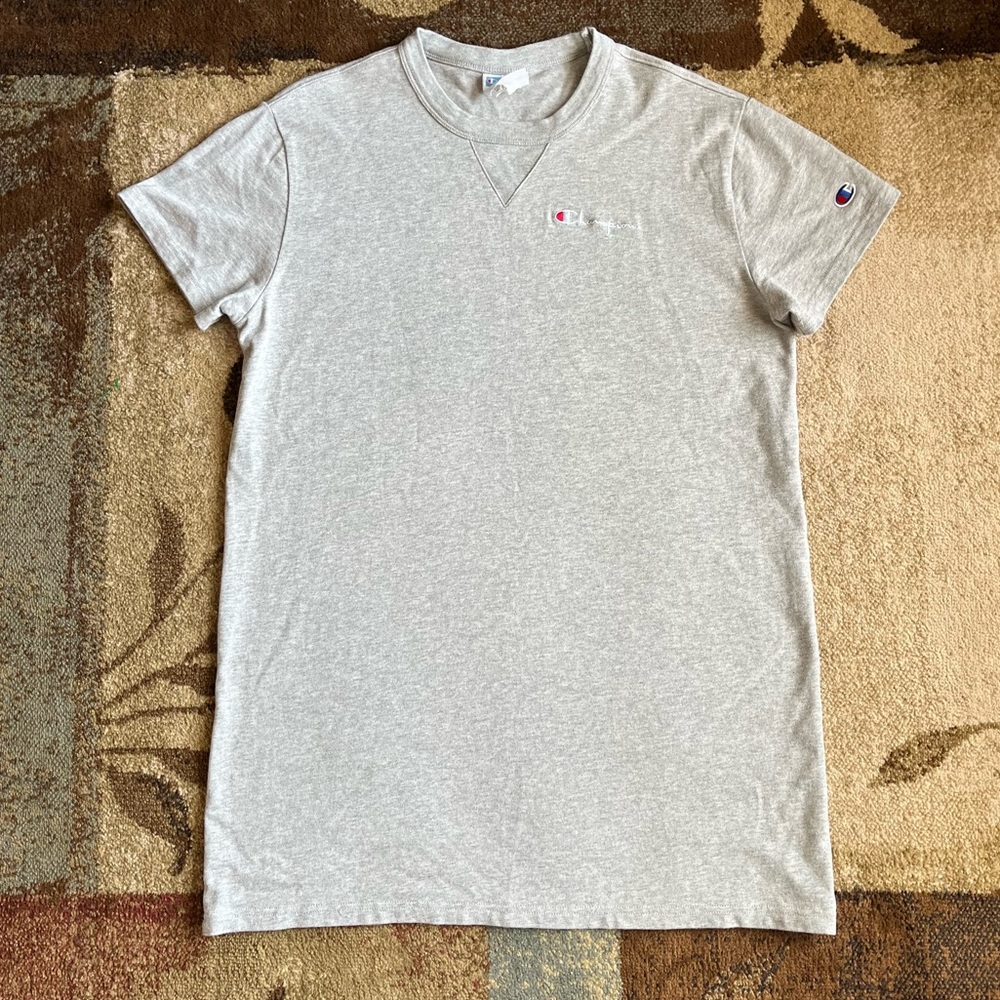 Champion Boyfriend Tee Dress, Womens L, Gray Mid Weight Cotton Logo Crewneck
